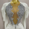 Luxury Sparkly Crystals Sexy Mesh White Velvet Short Dress 2025 Women Elegant Evening Prom Birthday Party Dresses Stage Costume