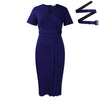 2024 summer new short sleeve V-neck waist solid color Tunle pencil skirt dress