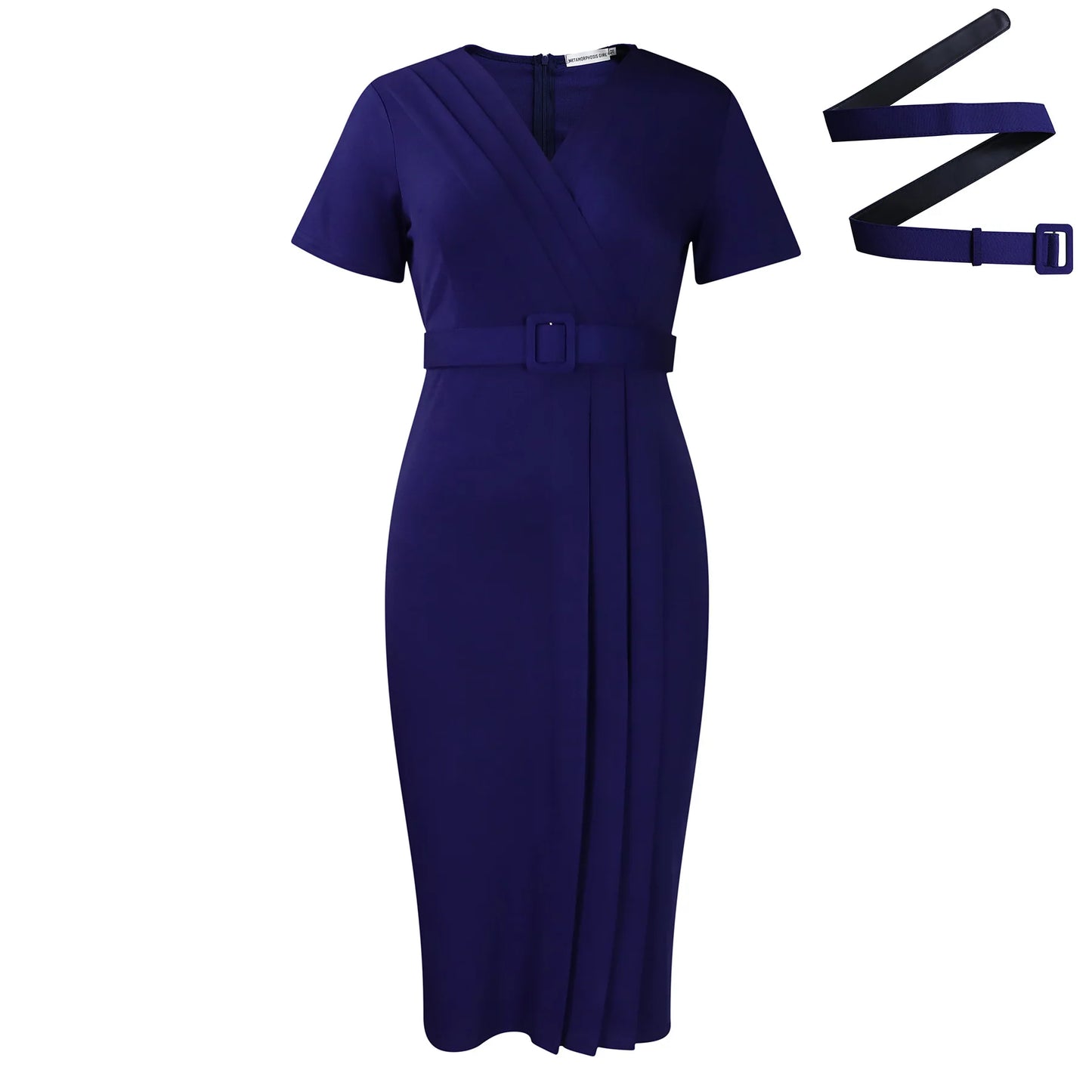 2024 summer new short sleeve V-neck waist solid color Tunle pencil skirt dress