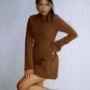Dulzura Long Sleeves Zipper Bodycon Mini Dress With Pocket Solid Elegant Outfit Office Streetwear Women’S Autumn Winter Clothes