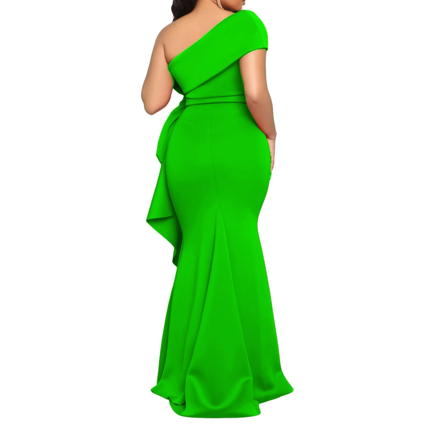 Elegant Dresses for Women One Shoulder Sleeveless Ruffles Mermaid Floor Length Luxury Birthday Party Dinner Vestidos Mujer Dress