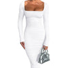 Autumn and Winter Women Sexy Bodycon Dress Square Neck Long Sleeved Ladies Evening Dresses