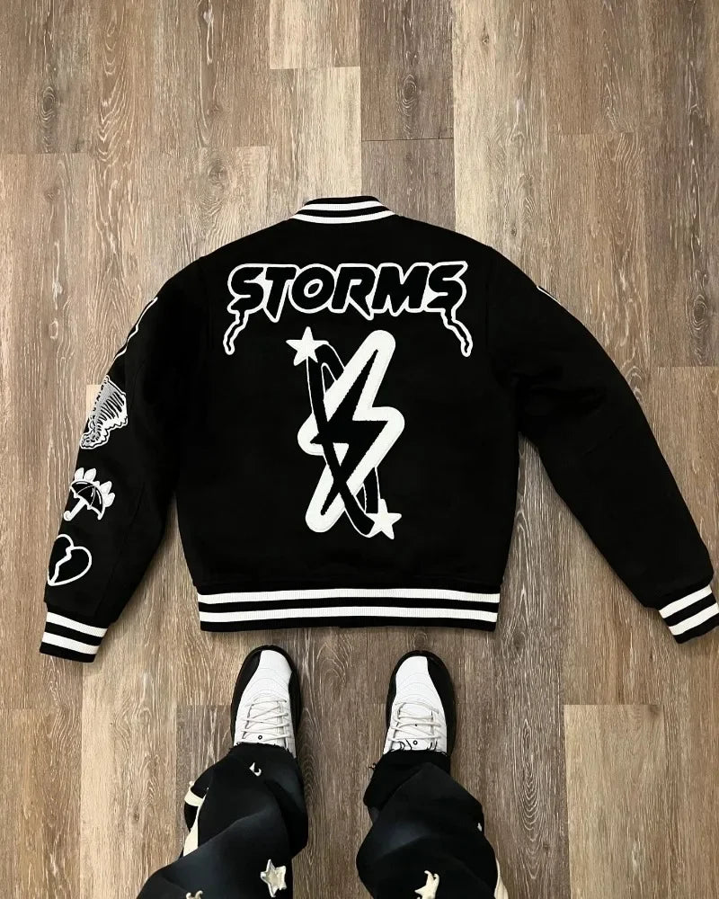 American New Hip Hop Embroidered Coat Y2K Retro Harajuku Baseball Uniform Jacket Men Street Gothic Punk Casual Loose Streetwear