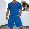 2025 Men Europe and the United States new summer Waffle solid color zip-up lapel short-sleeve suit shorts two sets