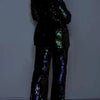 Women Two Piece Sets Sequin Blazer V Neck Full Sleeve Coats Temperament Slim Fit Casual High Waist Wide Leg Long Pants Suits