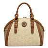 Khaki Retro Leather Women's Handbag Fashion Geometric Floral Girls Shoulder Bag Hundred Splicing Color Collision Girls Crossbody