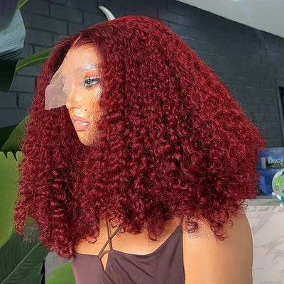 Brazilian Deep Wave 99J Burgundy Lace Front Human Hair Wig 13x4 Deep Curly Short Bob Wigs Human Hair Red Colored Water Wave Wigs