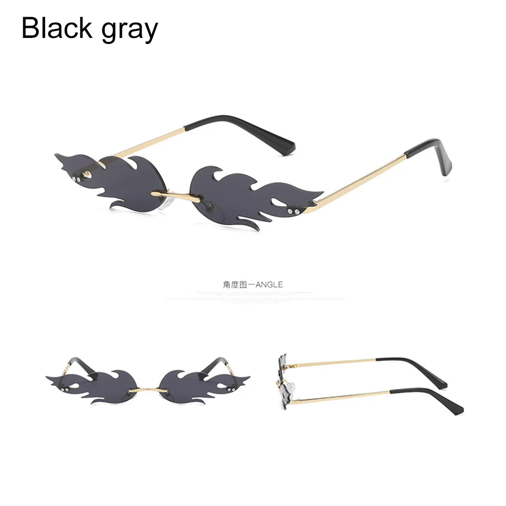 Fashion Fire Flame Sunglasses Women Men Rimless Wave Sun Glasses UV 400 Eyewear Luxury Trending Narrow Sunglasses