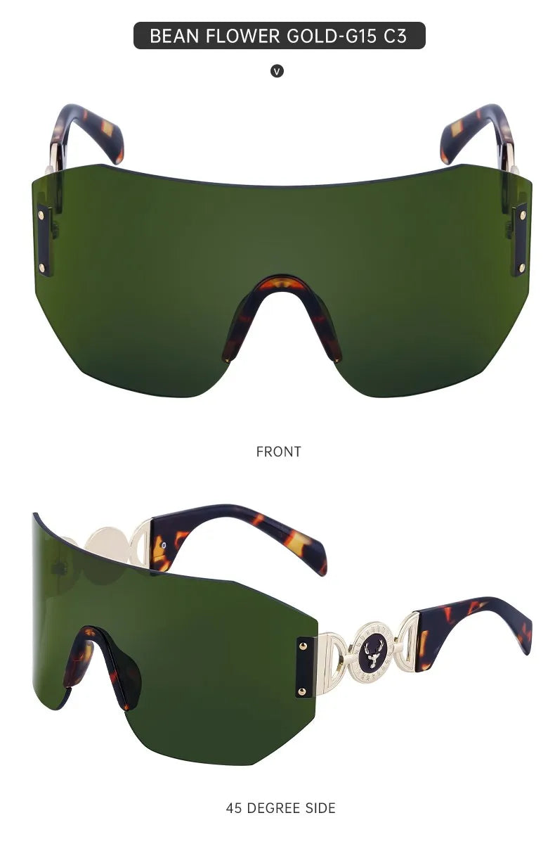 Oversized Shield Rimless Punk Sunglasses Women 2024 Luxury Brand Fashion Winged Sun Glasses For Ladies Shades Eyewear UV400