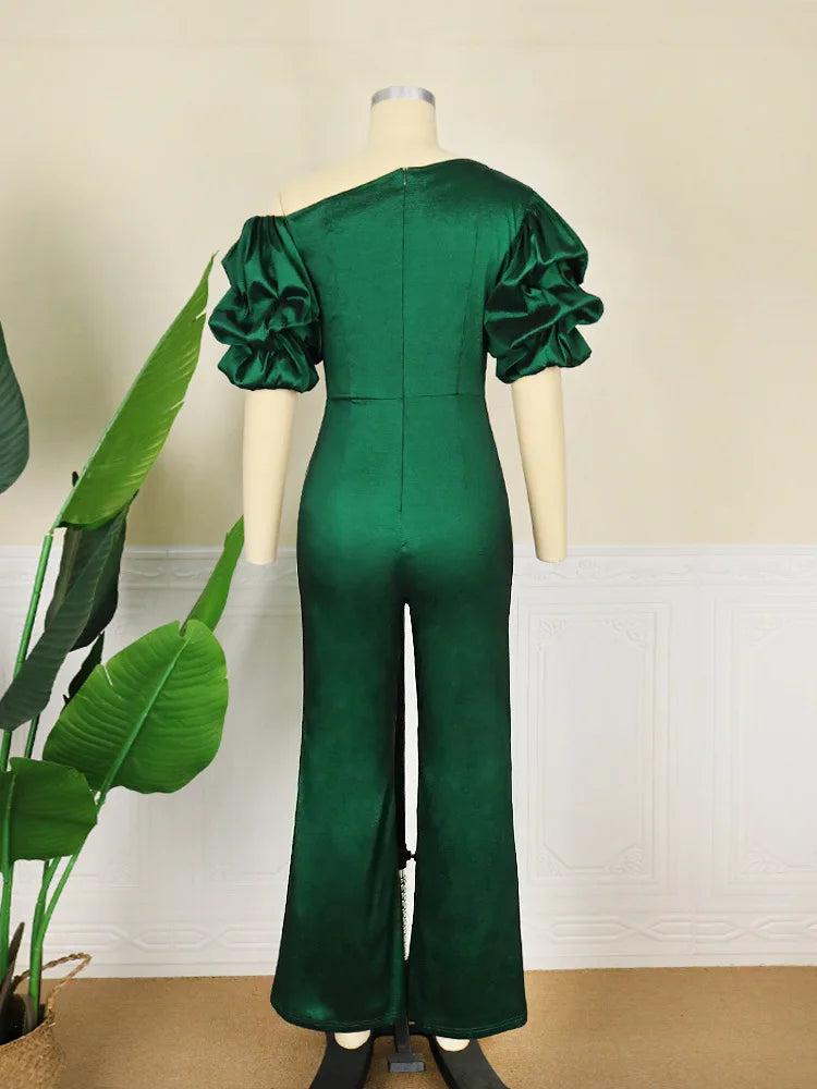 Jumpsuits Women One Piece Party Slim Fit Sexy Oblique Shoulder Wide Leg Long Pants Overalls Elegant Splice Rompers Evening