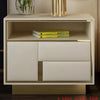 MANBAS Luxury Modern King Size Bed with Soft Upholstered Headboard and Storage Nightstands - Genuine Leather Bedroom Furniture
