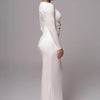 Mozision hollow out long sleeve sexy maxi dress for women fashion solid V neck back split bodycon club long dress elegant
