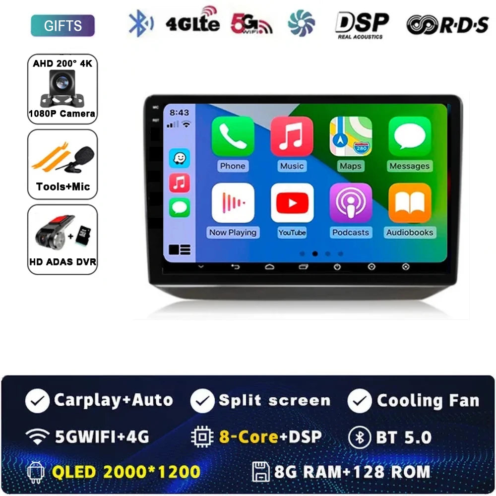 Android 14 Car Radio For Skoda Fabia 2 2007-2014 Multimedia Navigation GPS 4G WIFI Carplay Android Auto Player Carplay QLED 360