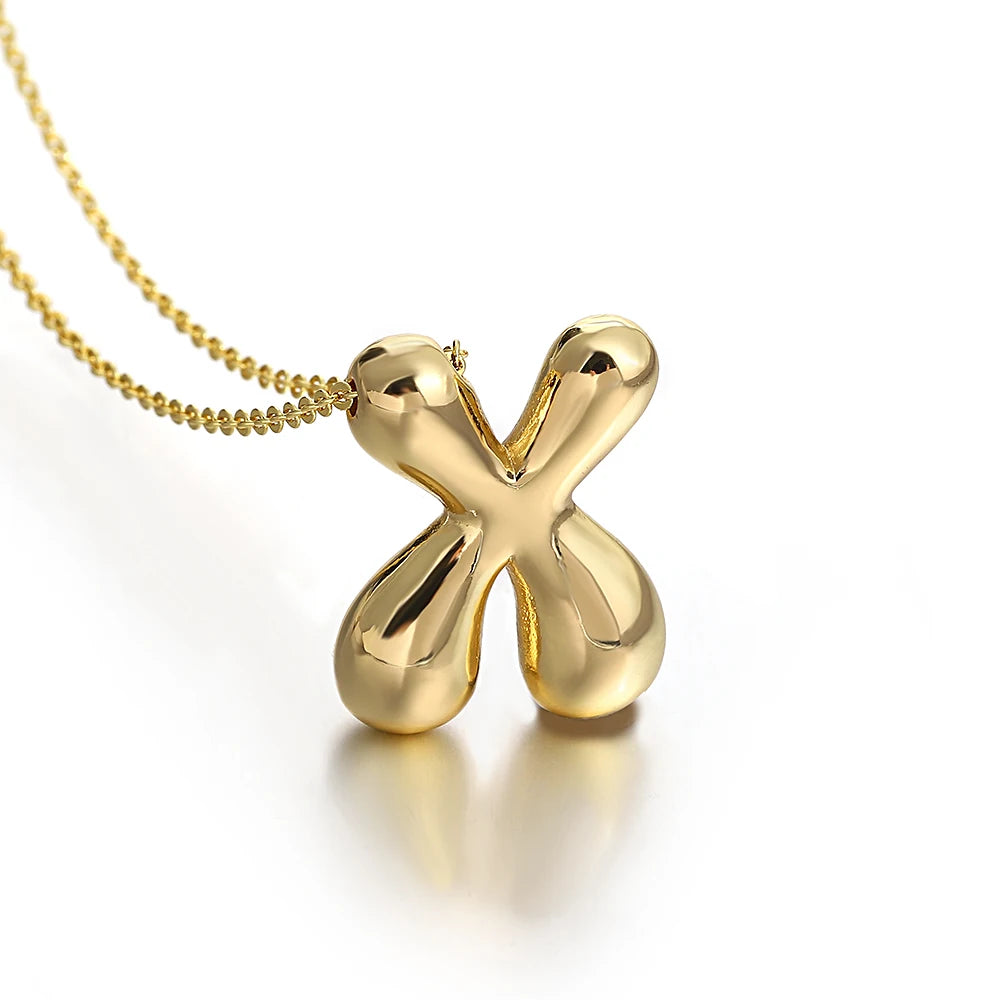 Greatera Gold Color Chunky Balloon Bubble Initial Letter Pendant Choker Necklaces for Women Custom Personalized Jewelry
