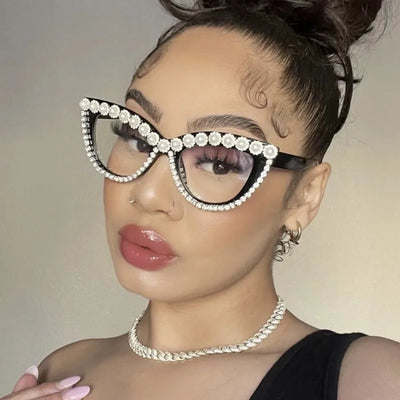 Flower Cat Eye Retro Rhinestones Sun Glasses for Women Elegant Fashion Men Trend Brand Designer Outdoor Party Shades Eyewear