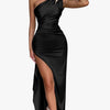 Summer Sexy One Shoulder Satin Long Dress for Women Sleeveless Backless High Split Party Evening Dresses Elegant Cocktail Dress