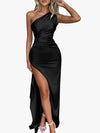 Summer Sexy One Shoulder Satin Long Dress for Women Sleeveless Backless High Split Party Evening Dresses Elegant Cocktail Dress