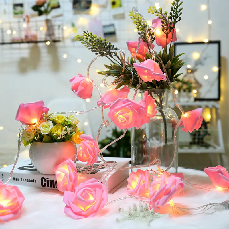 Rose LED Flower String Lights Garland Fairy Lights Romantic Lamp 3M 20LEDs For Wedding Valentines Day Christmas Party Decoration