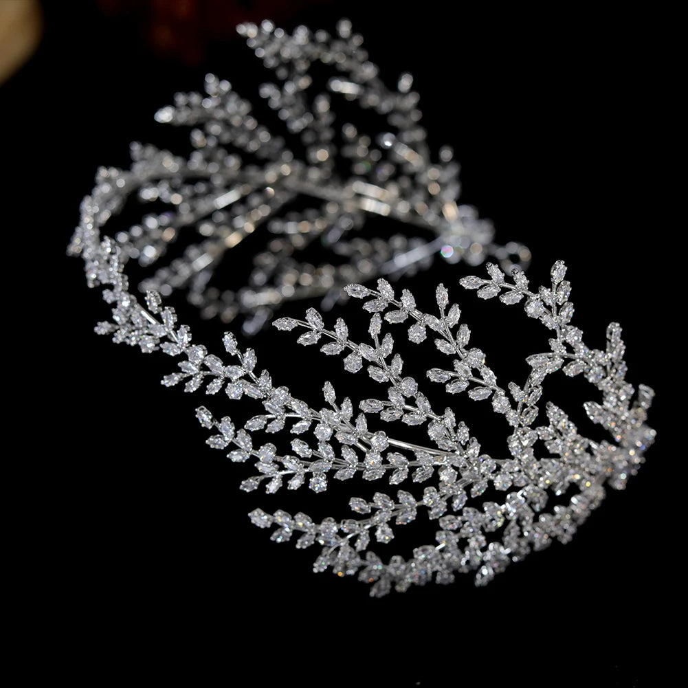 ASNORA New Tiara Cubic Zirconia Crown Diadema Bridal Wedding Hair Accessories CZ Leaf Crystal Headbands Couronne Party Jewelry