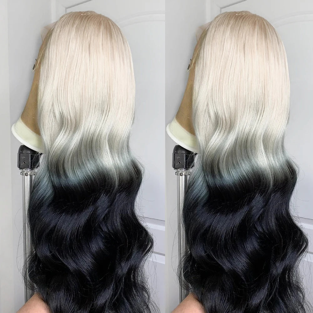 Charism Synthetic Lace Front Wig 60 Platinum Blonde To Black Ombre Wig Pre Plucked Natural Hairline Lace Frontal Wigs For Women