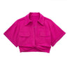 Women Fashion Front Knot Elastic Linen Cropped Shirts Vintage Short Sleeve Patch Pockets Female Blouses Blusa Chic Tops