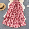 2024 New Summer Korean Fashion Rose Flower Print Romantic Retro Party Dress Elastic High Waist Vacation Long Dress Beach Vestido