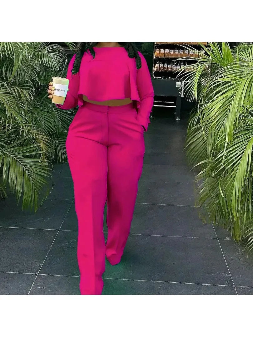 Two Piece Set Women Tracksuit Set Dashiki African Spring Summer Work Elegant Long Sleeve Top Pants Set Party Suit Matching Sets