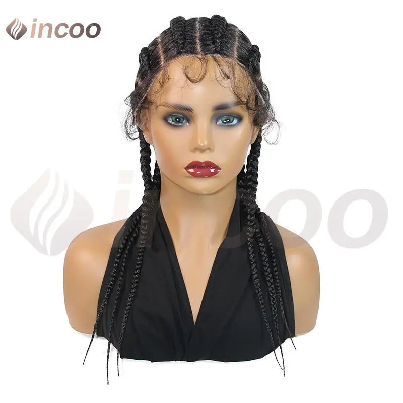Wear and Go Glueless Wig Synthetic Full Lace Cornrow Braided Wigs Jumbo Box Braids Wig For Black Women Faux Locs Braiding Wigs