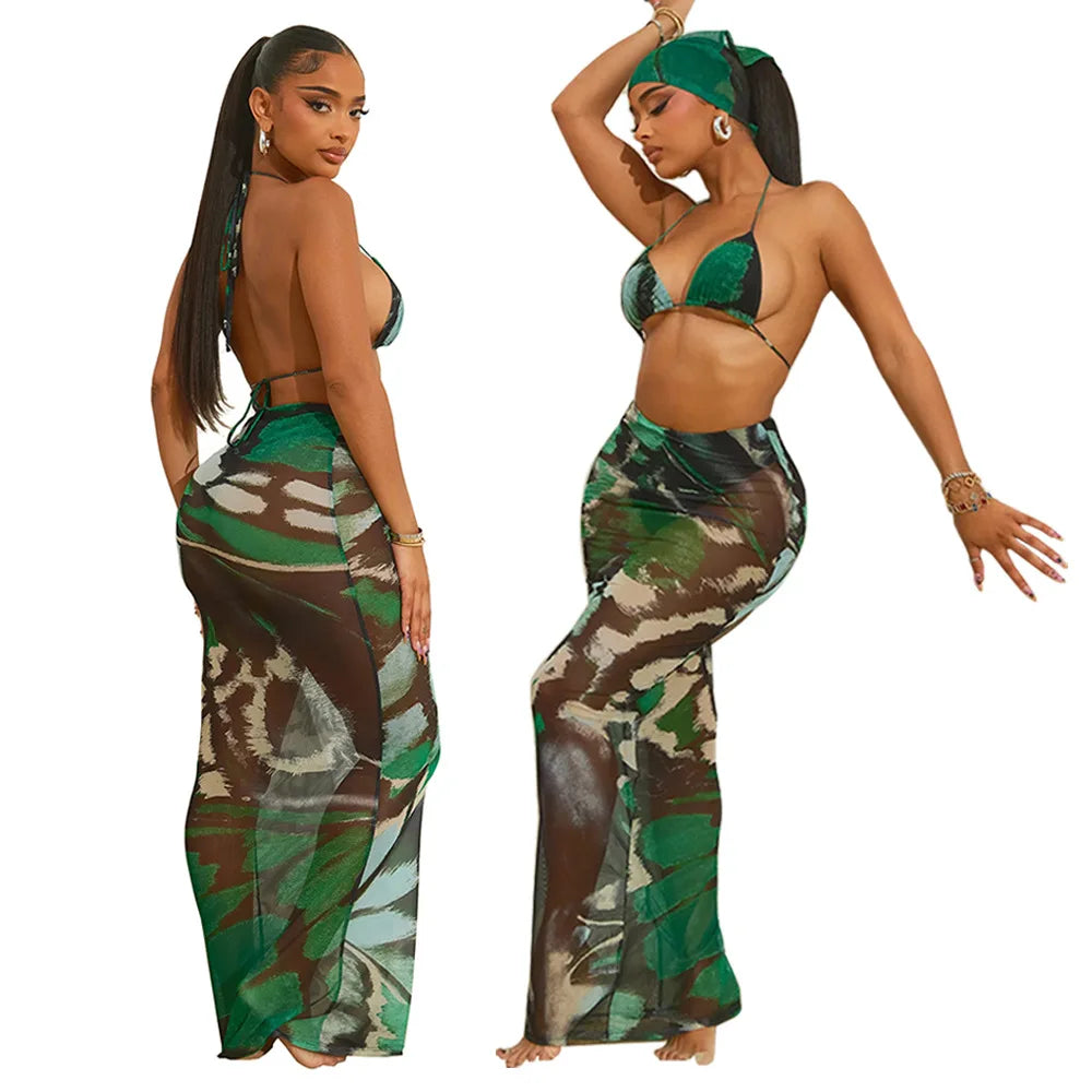 Cover Up Skirt Swimsuit Women Strapless Tank Crop Tops And Patchwork Skirt Fashion Pleated Beach Swimwear Bikini 2024 Summer