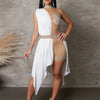 Znaiml Sexy Nightclub One Piece Outfit Romper Playsuit Women Birthday Diamonds Rhinestones Mesh Streamer Side Irregular Jumpsuit