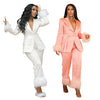 Wmstar Two Piece Set Women Turn Down Collar Feathers Patchwork Top and Pants Suit Matching Fall Clothes Wholesale Dropshpping