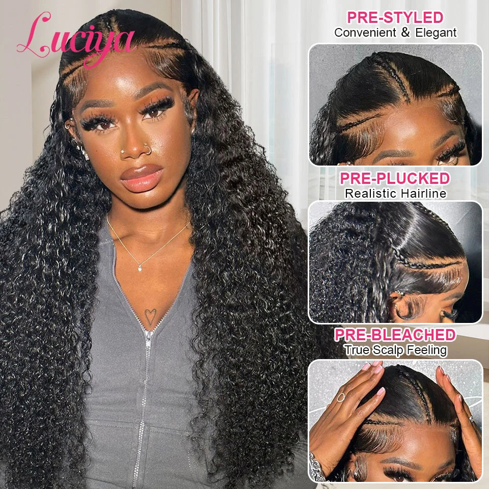 Glueless Pre Braided Wigs Deep Wave HD 13x6 Lace Frontal Wig Pre Everything Curly 13x4 HD Lace Front Human Hair Wigs Ready To Go