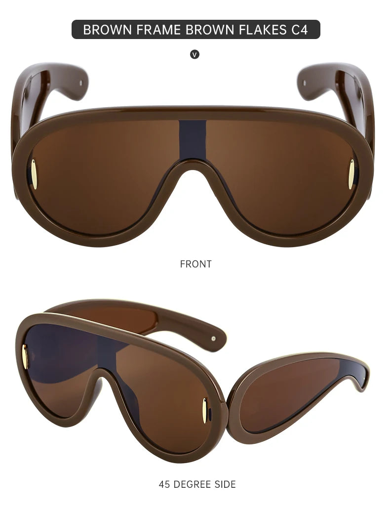 Oversized Wave Mask One-Piece Sunglasses Women Sports Y2K Punk Sun Glasses for Lady 2024 Luxury Brand Steampunk Eyewear Goggle