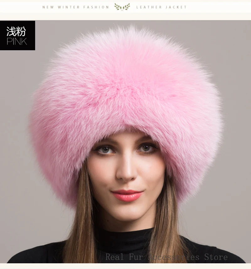 Hot Sale 100% natural Fox Fur Hat Women Cap Thick Fur Cap Winter Warm Hat Female Fashion For Women Hat With Earmuffs Hat
