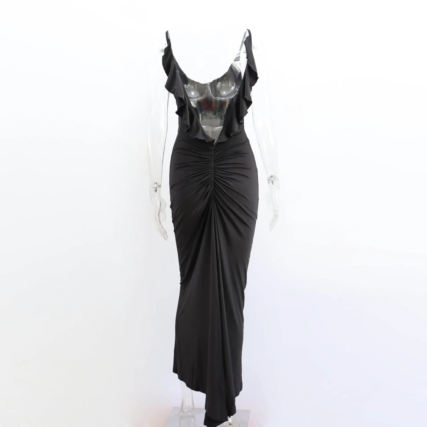 Ruffles Backless Sheath Bodycon Maxi Dresses Party Sleeveless Camisole Robe Femme V Neck Summer Dress Woman Sexy Vestidos Mujer