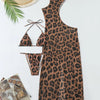 3 Pieces Leopard Triangle Halter String Bikini Hollow Out Swimsuit Women Swimwear Female Bathers Bathing Swimming Swim Suit