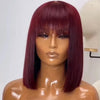 QVR 180 Density Full Machine Wig Highlight Brown Colored Bone Straight Human Hair Bob Wigs QVR Human Hair With Bangs For Women