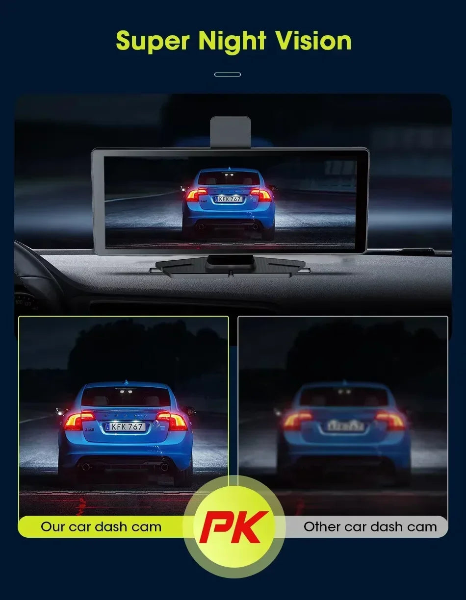 10.26'' Dash Cam 4K Car Mirror Video Player Wireless Carplay Android Auto GPS Car Monitor Multimedia Rearview Camera Dashboard