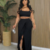 CM.YAYA Summer Women Sets Sleeveless Sexy Strap Crop Top and Tassel Long Skirt Sets Night Club Party Beach 2 Two Piece Sets