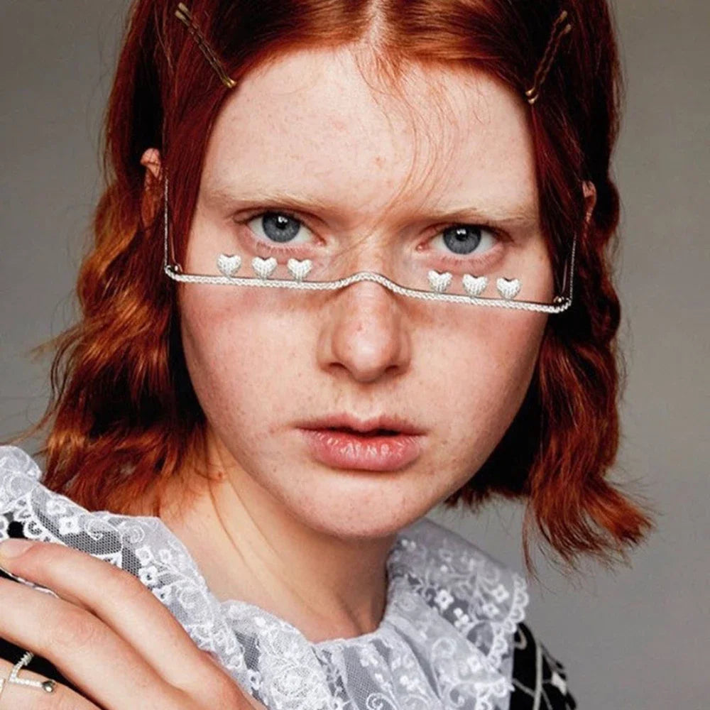Fashion Design Rhinestone Heart Glasses Frame No Lens Decoration Rave Accessories Crystal Face Jewelry Eye Wear for Women Gift