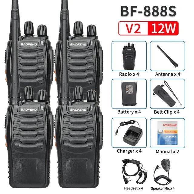 2/4PCS Baofeng BF-888S V2 Walkie Talkie Dual Band Portable Long Range Standby UHF 400-470MHz USB Ham Two Way Radio for Hunting