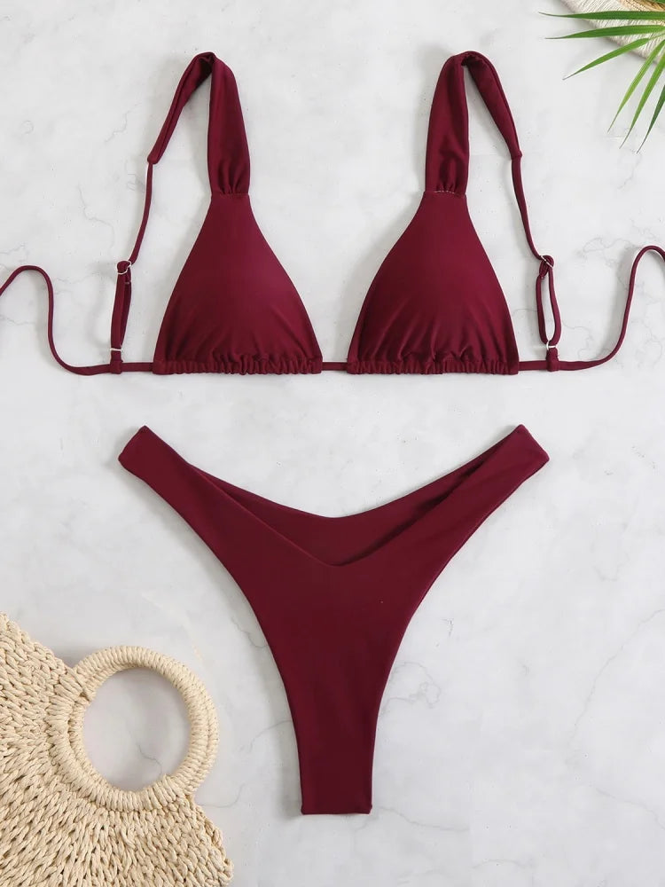 Bikini Women Swimsuit 2025 New Solid Print Sling Bikinis Set Sexy Thong Swimwear Summer Two Piece Beachwear Bathing Suit Female