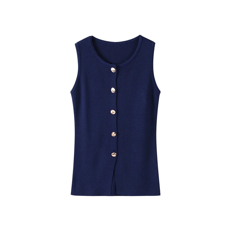 Elegant Knit Vest Suits Women Solid Single Breasted O-neck Sleeveless Slim Waistcoat Bodycon Midi Skirts 2025 Spring Lady Outfit