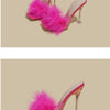 Women Rabbit White Fur Clear PVC Slippers Square Toe Stilettos Slides Transparent Crystal High Heels Sandals Mules Glass Heels