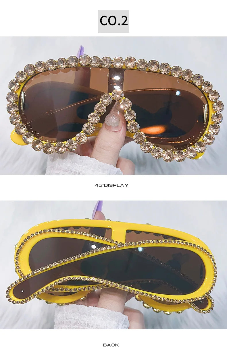 Oversized Punk Rhinestones Sunglasses Women 2024 Luxury Brand One-Piece Y2K Sports Sun Glasses for Lady Steampunk Eyewear UV400