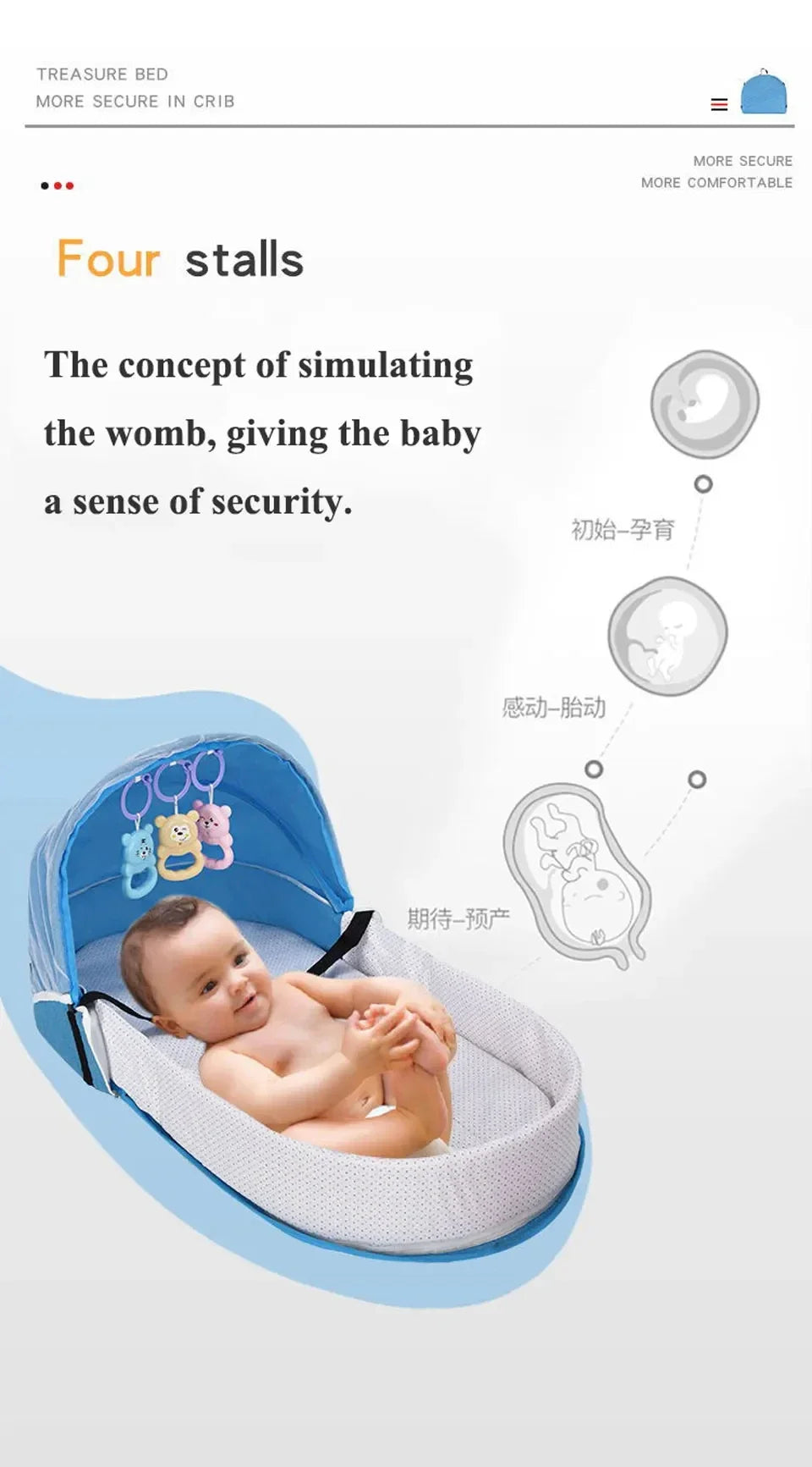 Baby Bed Folding Portable Baby Crib with Net and Awning Baby Nest Portable Baby Bed for Camping Infant Bed Bassinet for Baby