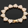 Iced Out Pink Cuban Bracelet for Women Hip Hop Gold Silver Color Crystal Heart Circle Square Bracelet 4Pcs Set Jewelry Gift