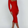 Autumn and Winter Women Sexy Bodycon Dress Square Neck Long Sleeved Ladies Evening Dresses