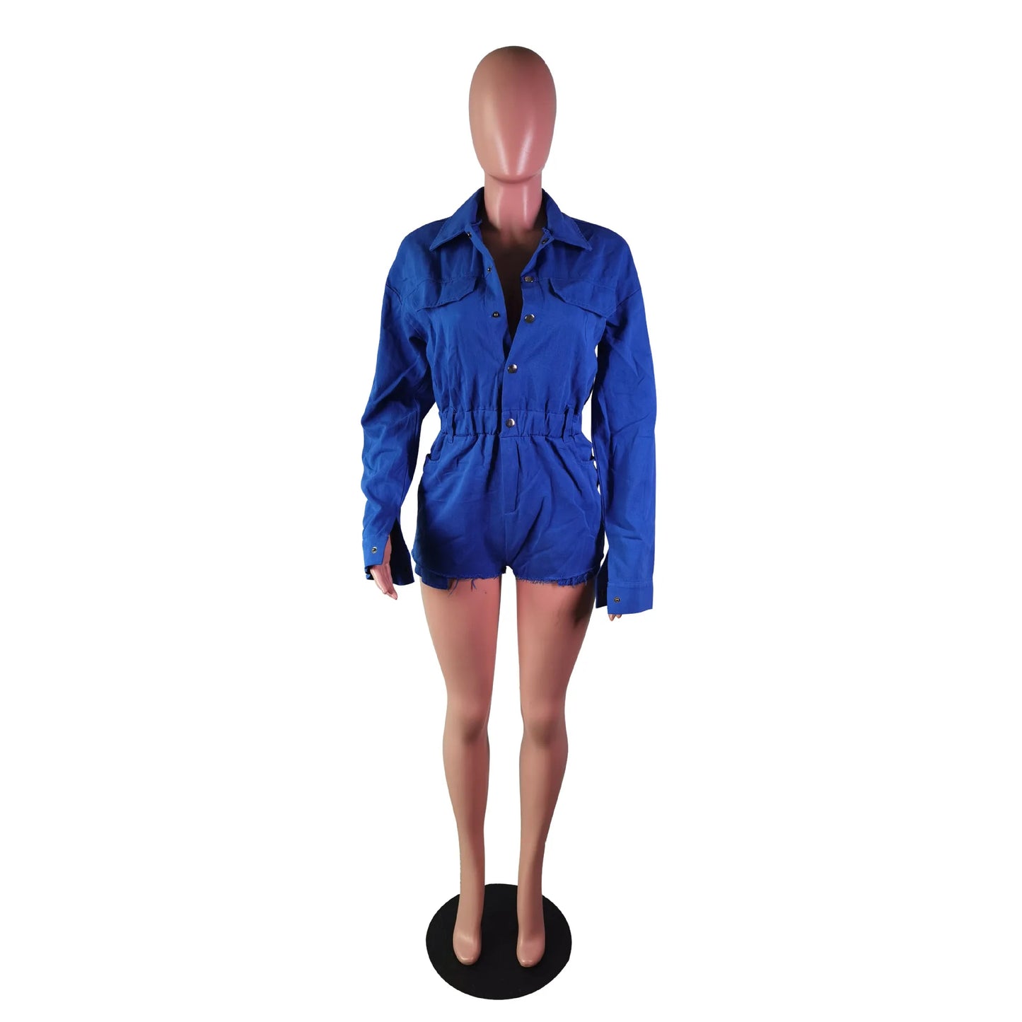 Streetwear Pockets Jeans Jumpsuit Denim Playsuit Women Shorts Turn Down Collar Single Breasted Long Sleeve Rompers Autumn