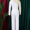 White 2 Piece Sets Women Outifits Autumn Slanted Shoulder Nail Bead Top Pants Two-piece Party Lady Matching Sets OL Fashion Suit